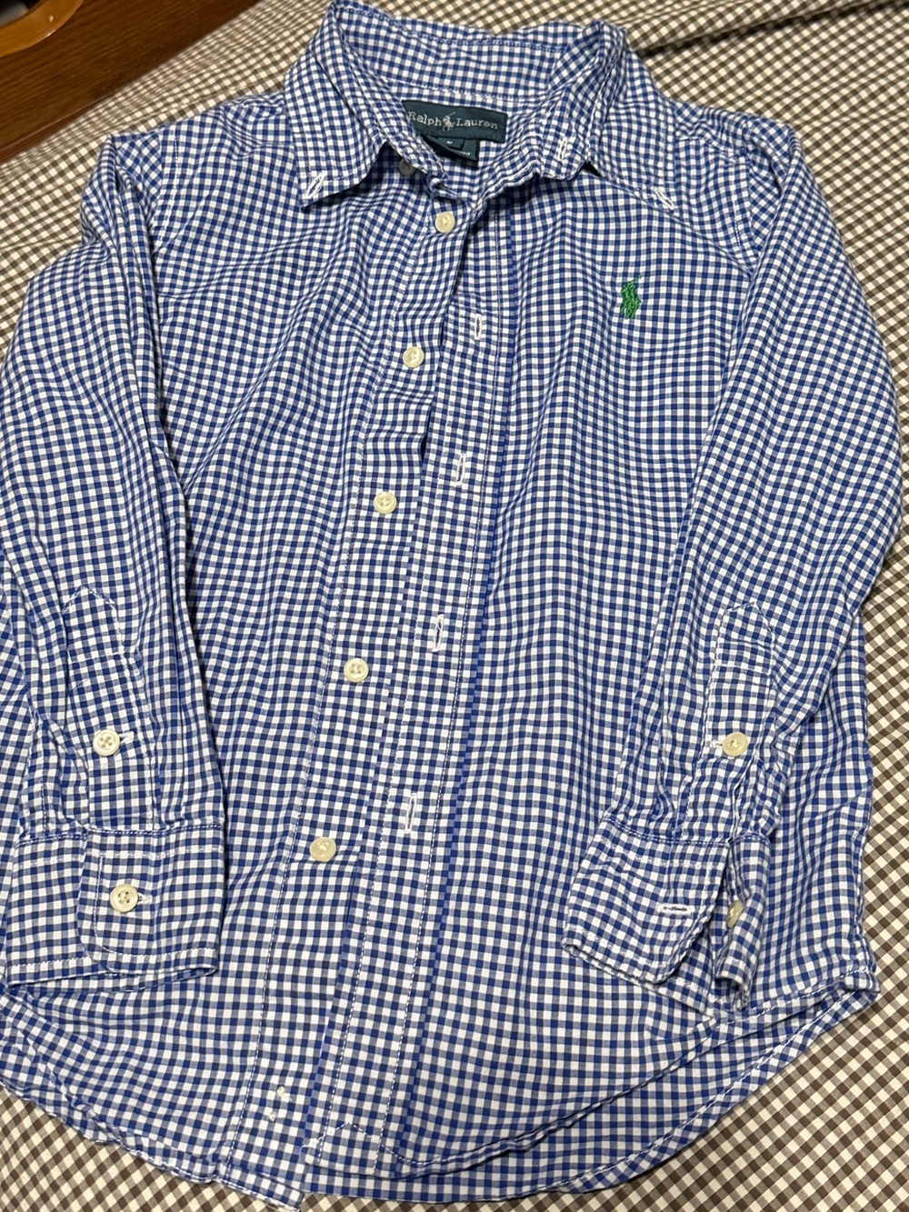 Ralph Lauren Blue and White Gingham Button-Up Shirt